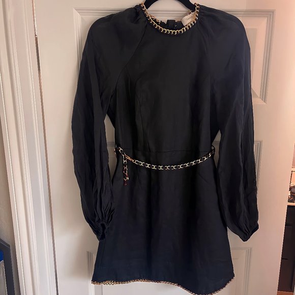 Zimmermann Rouleau Chain Mini Dress in Black USA 2 Womens Linen - Picture 1 of 3